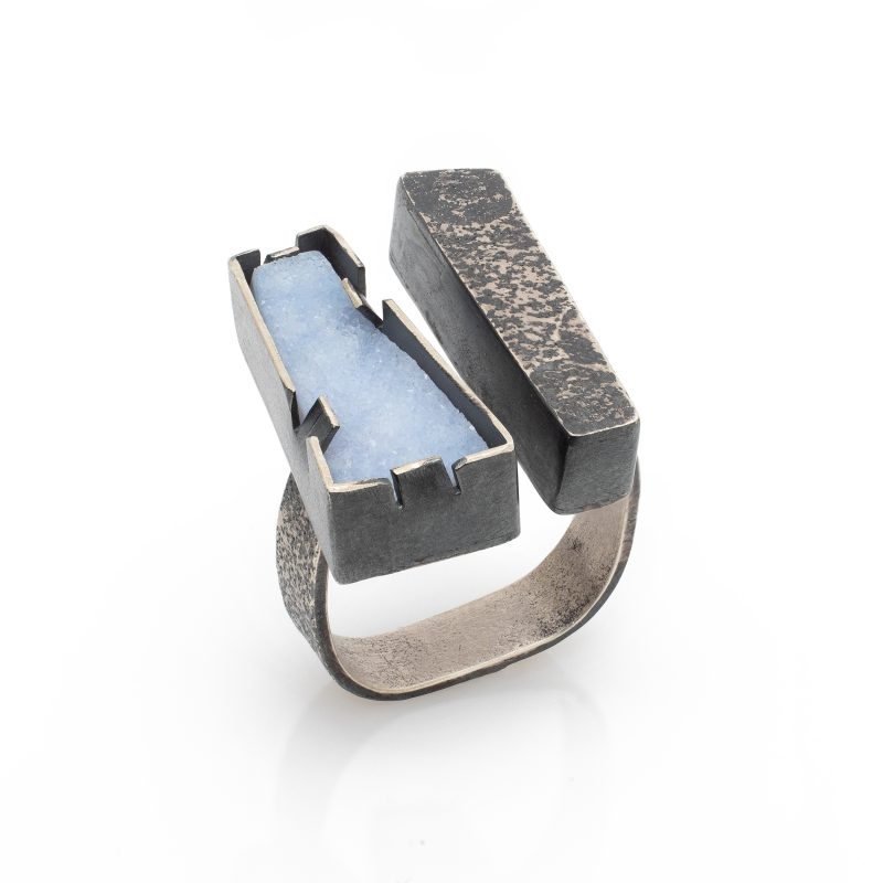 Industrial style sterling silver and ice blue druzy ring / Jane Pellicciotto