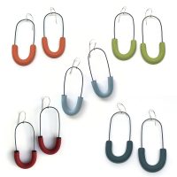 Polymer clay and silver hoop earrings in 5 colors. Jane Pellicciotto.