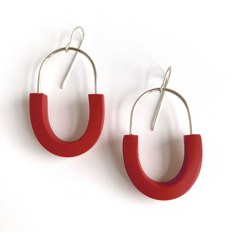 Polymer clay and sterling silver hoop earrings. Jane Pellicciotto
