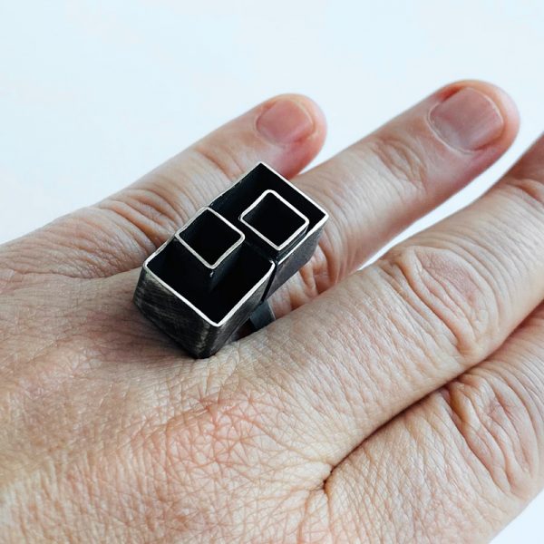 Double nested cube ring. sterling silver. Jane Pellicciotto