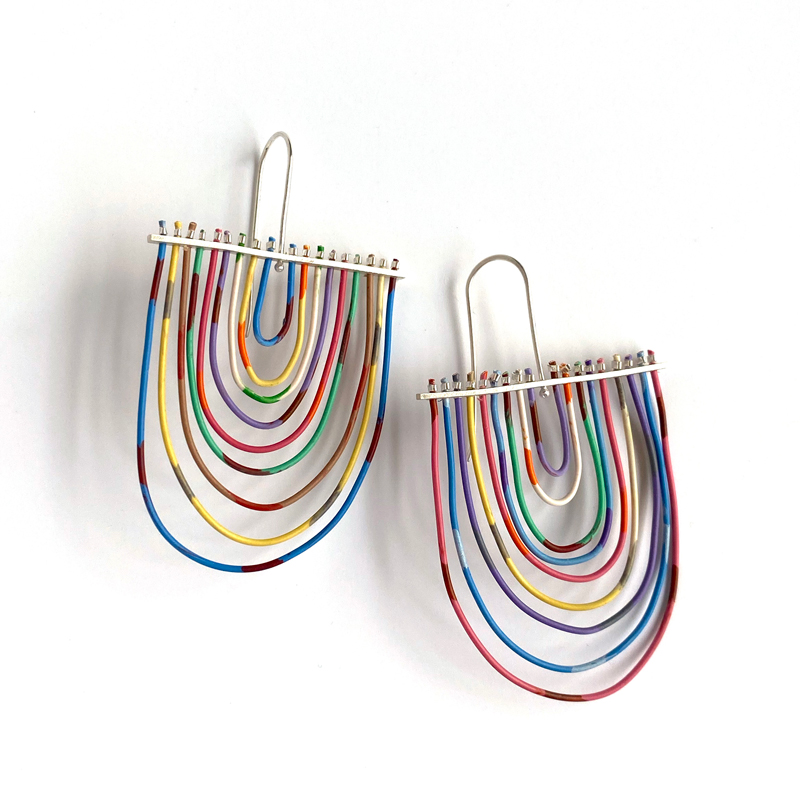 U-Shaped colored wire and sterling silver earrings. Jane Pellicciotto
