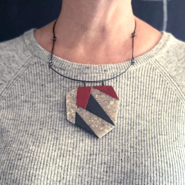 Mosaic necklace. Polymer clay and sterling silver. Jane Pellicciotto
