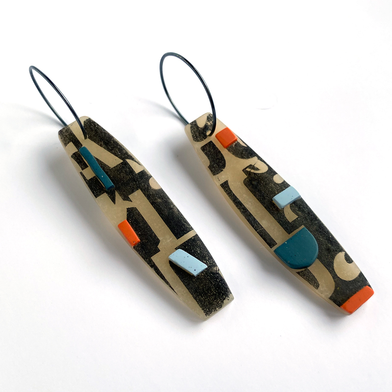 Bateau Type Earrings. Polymer clay and sterling silver. Jane Pellicciotto