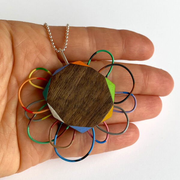 Flower Power Pendant. Reclaimed electrical wire, wood and sterling silver. Jane Pellicciotto