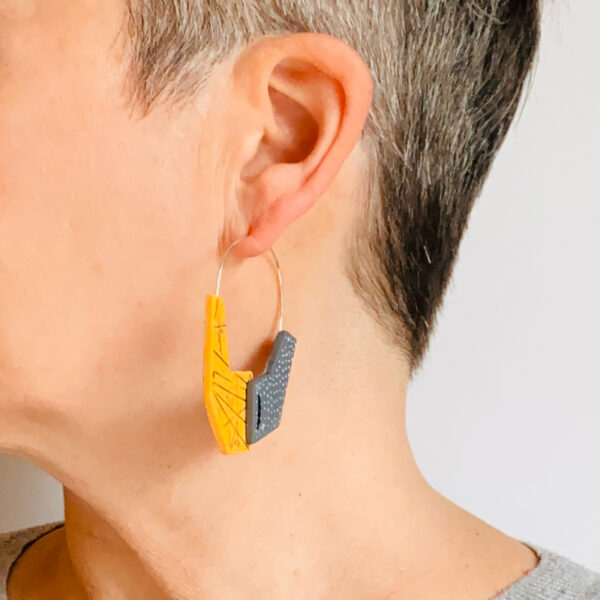 Wing Earrings. Polymer clay, acrylic paint, sterling silver. Jane Pellicciotto