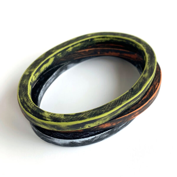 Tri-color polymer clay rustic bangle. Jane Pellicciotto