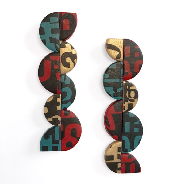 Totem Earrings. Polymer clay with image transfer. Jane Pellicciotto