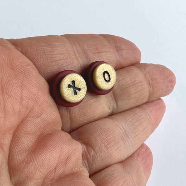 XO stamped polymer clay stud earrings. Jane Pellicciotto