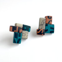 Color block typography earrings. Polymer clay. Jane Pellicciotto